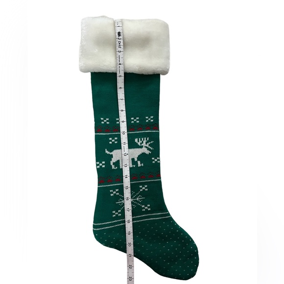 ⭐️ 4/$25 Luxurious Christmas Faux Fur Knit Stocking Green, Fair Isle Style - Picture 4 of 7